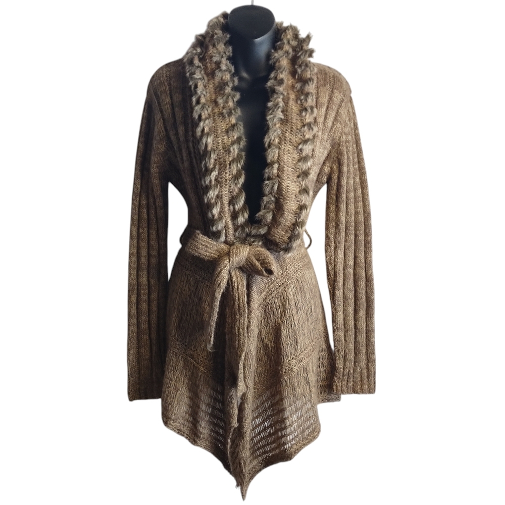 RXB Sweater Cardigan Women's Brown V-Neck Belt Size Medium